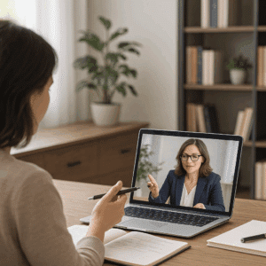 Woman mentoring another woman online